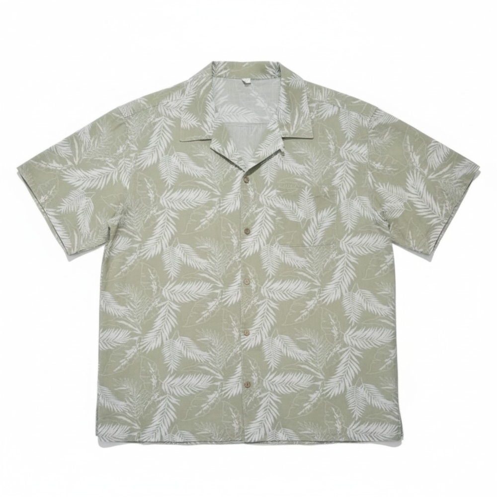 Coofandy men's green white Botanical Print button-down shirt  - xl